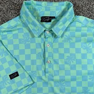 Sunday Swagger Mens L Green/Blue/Palm Tree All Over Print Golf Polo Off The Map